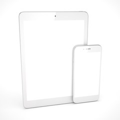 Tablet and smartphone on a white. 3d rendering.