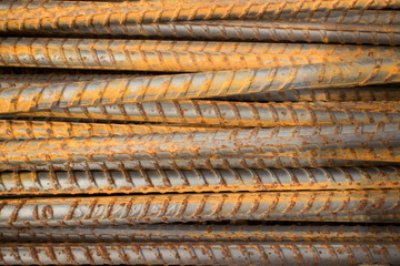 Horizontal MCU of semi-rusty steel bars stacked in a horizontal position