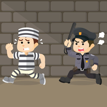 police chase convict cartoon illustration