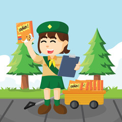 Girl scout selling cookies