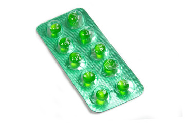 Green flatulence pill in the blister pack