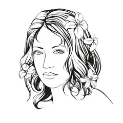 beautiful woman face hand drawn vector illustration  sketch