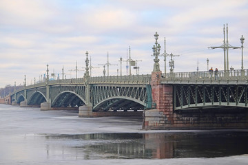 Fototapeta na wymiar St. Petersburg, Russia - March, 13, 2016: Liteyniy bridge in St. Petersburg, Russia