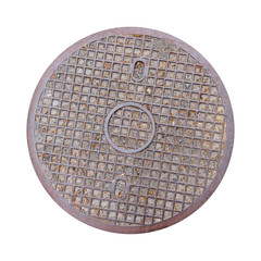 Rusty, grunge manhole cover, ROUND edge, rim isolated