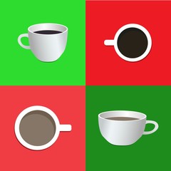 Cup of coffee: side view, top view. Vector illustration. It can be used for the websites, registration of magazines, booklets, leaflets