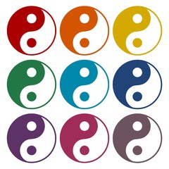 Ying yang symbol of harmony and balance icons set 