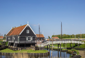 Wooden houses at the lake in Enkhuizen