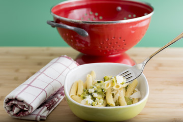 pasta, penne with oil zucchini and parmesan cheese