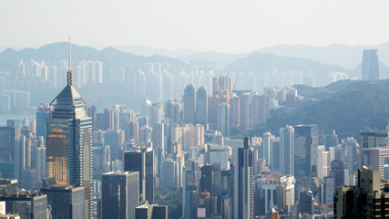 Aerial View of Hong Kong from the Peak. Concrete Jungle of the Metropolis 