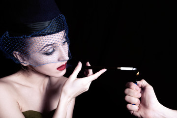 Obraz premium Retro portrait of beautiful young caucasian woman