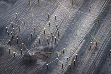 Web of wires, showing connections between groups and singles