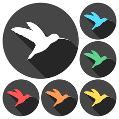 Small bird icons set with long shadow