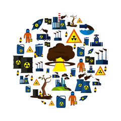 Environmental Pollution Icon Set In Circle