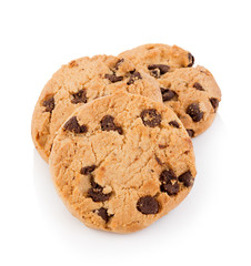 Chocolate chip cookie on white background