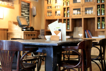 Café in Paris with wood black table and chair