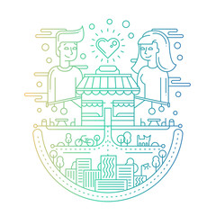 Love in the city - line design illustration