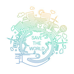 Save the World - ecology concept line design illustration