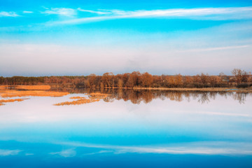 Fototapeta premium Water Surface Of Lake Pond River at Autumn Season. Background