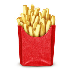 French fries. Hand-drawn illustration, digitally colored. 