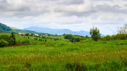 Carpathian mountains, valley before rain. Ukraine.