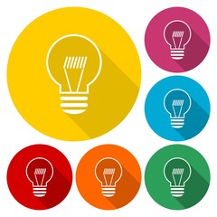 Lightbulb icons set with long shadow