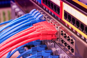 Network switch and ethernet cables,Data Center Concept.
