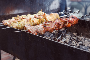 Street food. Kebabs fried