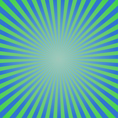 Sunburst, starburst background set, colorful rays, beams. Fresh spring design in blue, green and white for card, websites, brochures and booklets