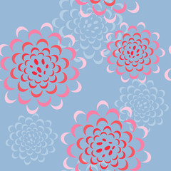 Vector seamless floral pattern with peonies or roses in blue, white, pink, red colors. Design for textile, fabric, websites, wedding or invitation cards, postcards