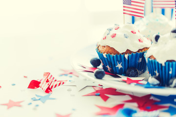 cupcakes with american flags on independence day