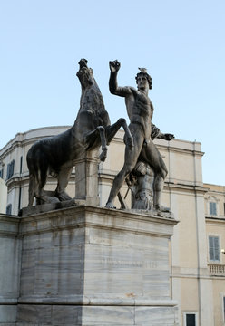 The Fontana dei Dioscuri. Statues of Castor and Pollux, Dioscuri, the Quirinal, Rome, Italy