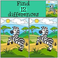 Fototapeta premium Children games: Find differences. Cute little zebra.