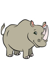 Obraz na płótnie Canvas Cartoon wild animals for kids. Cute rhinoceros.