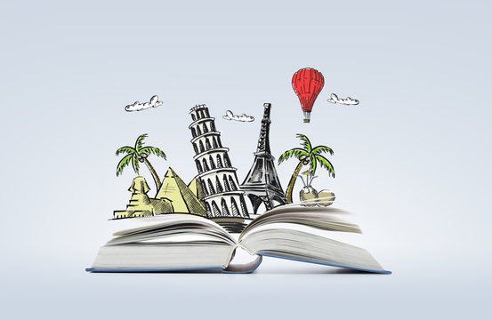 open book with landmarks drawing