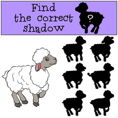 Children games: Find the correct shadow. Little cute sheep.