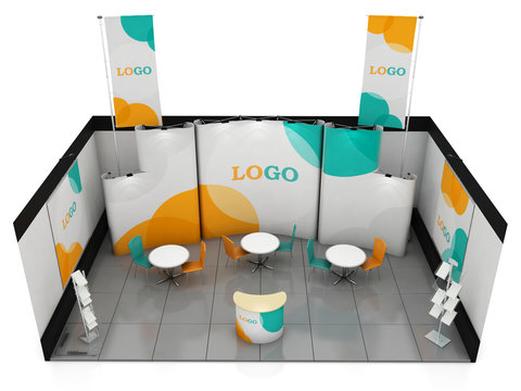 Blank Creative Exhibition Stand Design. Booth Template. 3D Render