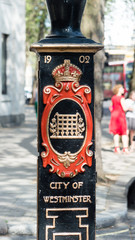 Colourful lamp post with the City of Westminster Coat of Arms