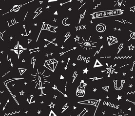 Vector pattern with old school tattoo elements. Black and white.
