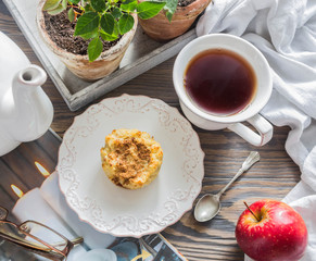 Rice pudding with cinnamon and tea for Breakfast