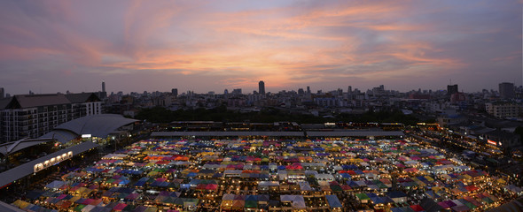 Bangkok skyline with night market