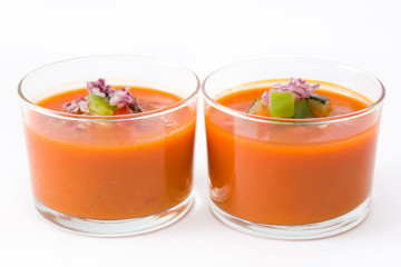 Gazpacho soup in glass Isolated on white background
