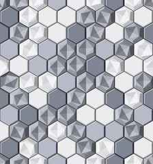 Modern stylish decorative monochrome texture with realistic lightning surface made of repeating hexagonal tiles - vector seamless pattern