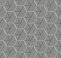 Vector seamless pattern. Modern stylish geometric texture with structure of repeating striped hexagons with volume surface effect. - 110399970