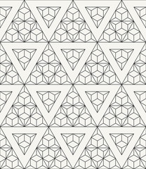 Vector seamless pattern. Modern stylish outlined geometric texture with structure of repeating triangles and hexagons. - 110399984