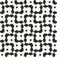 Vector seamless pattern. Modern stylish monochrome geometric background with structure of repeating flower shapes.