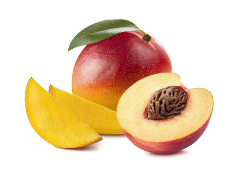 Mango peach half isolated on white background as package design element