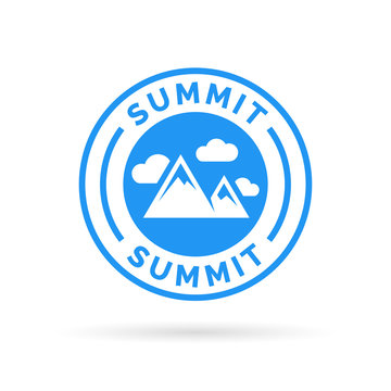 Summit icon with mountain peak symbol stamp. Vector illustration.