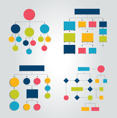 Flowcharts. Set of 6 flow charts schemes, diagrams. Simply color editable. Infographics elements.