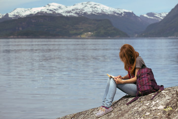 girl hiker at the norway