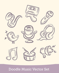  music set doodle isolated on white background. Vector